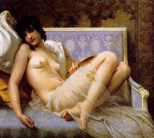 Guillaume Seignac Young-woman-on-a-settee Norge oil painting art